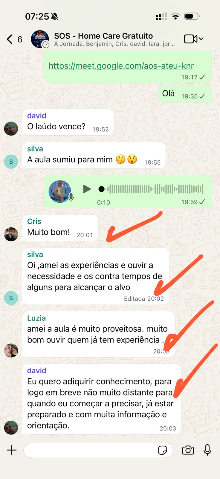 Segundo print de depoimento real de cliente sobre A Jornada dos Cuidados